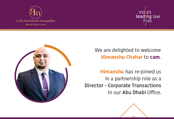 Cyril Amarchand Mangaldas Welcomes Himanshu Chahar As A Partner At Its ...