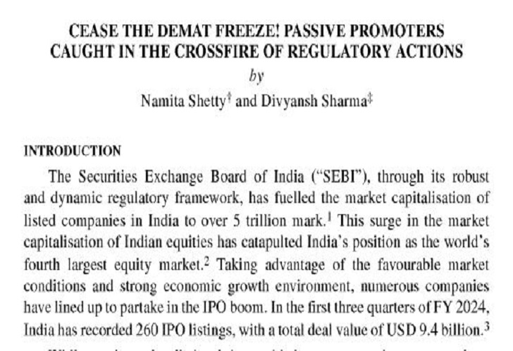 Cease the Demat Freeze! Passive Promoters caught in the crossfire of regulatory actions